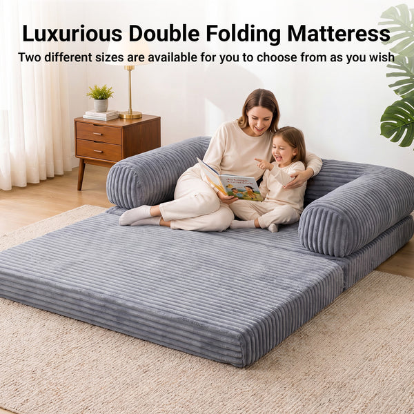 Claiks 3-in-1 Folding Double Sofa Bed 150cm Corduroy Foam | 25D high-density foam, removable washable cover, wide armrests, no assembly, ideal for small spaces and guests