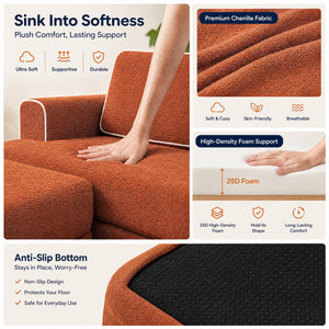 Claiks Folding Sofa Bed 180cm, 2 Seater Modular L-Shaped Chenille Sofa | 3-in-1 Convertible Design, Movable Ottoman, L-Shaped Modular Layout, Deep Seat, Small Space Solution