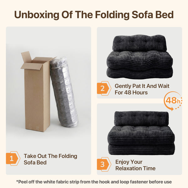 Claiks Chair Bed Single Sofa Bed with Pillow, Corduroy,  Soft corduroy fabric, ideal for guest rooms and small spaces, supportive shredded foam, folds into a comfy chair or bed