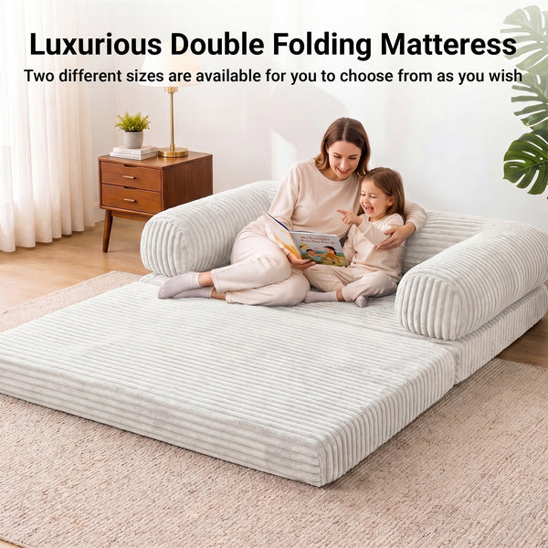 Claiks 3-in-1 Folding Double Sofa Bed 150cm Corduroy Foam | 25D high-density foam, removable washable cover, wide armrests, no assembly, ideal for small spaces and guests