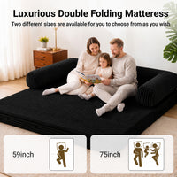 Claiks 75" Convertible Sofa Bed, Corduroy Futon Couch Pull Out Bed, No Assembly Boneless Couches for Living Room Bedroom Apartment, Black