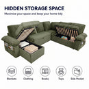 Claiks 118" Sectional Sleeper Sofa with Pull Out Bed U Shaped 7 Seat Sectional Couches for Living Room with Hidden Storage Skin Friendly Breathable Corduroy Fabric Sofa Bed for Apartment Office, Green