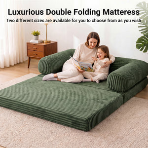 Claiks 3-in-1 Folding Double Sofa Bed 150cm Corduroy Foam | 25D high-density foam, removable washable cover, wide armrests, no assembly, ideal for small spaces and guests