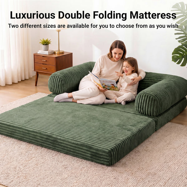 Claiks 3-in-1 Folding Double Sofa Bed 150cm Corduroy Foam | 25D high-density foam, removable washable cover, wide armrests, no assembly, ideal for small spaces and guests