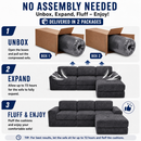 Claiks Boneless Cloud Couch Sectional Sofa, L Shaped Couch, Dark Grey | 123" oversized , wide arm, 3 Seater with Ottoman Modular Sofa, deep seat, Couches for living room, home sofa