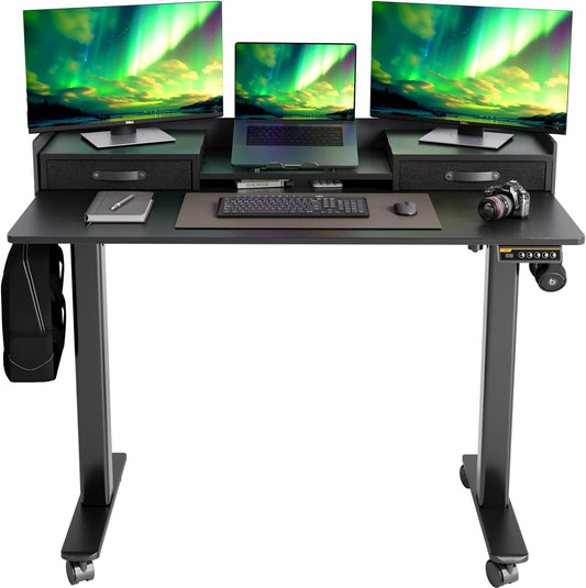 Black Electric Adjustable Standing Desk with Drawers Storage Shelf and Splice Board-Q9-HM