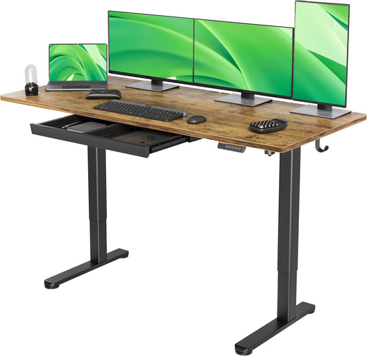 Rustic Brown Electric Adjustable Standing Desk with Drawers Storage Shelf and Splice Board-Q9-FG