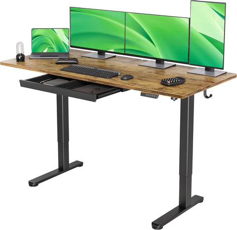 Rustic Brown Electric Adjustable Standing Desk with Drawers Storage Shelf and Splice Board-Q9-FG