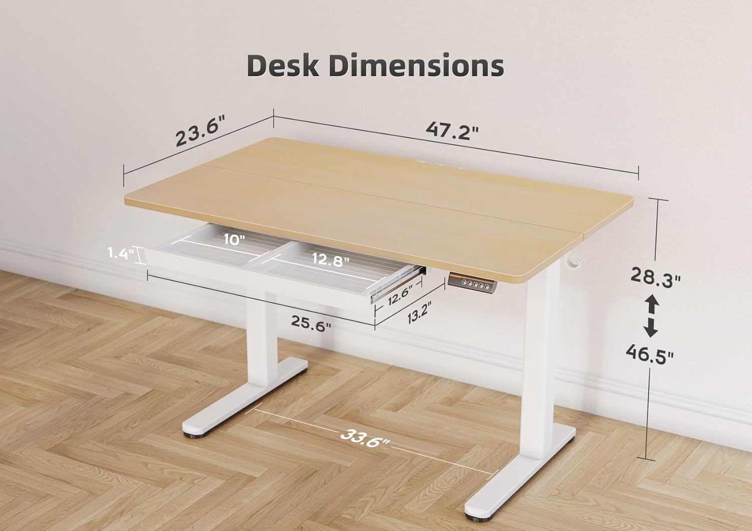 Height Adjustable Desk 48 x 24 Inch Stand Up Desk, Electric Sit Stand Computer Desk for Home Office, Natural