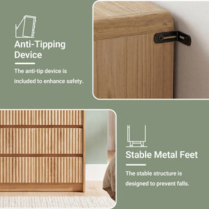 Claiks Avelia Fluted Wood Dresser with Curved Anti-Collision Design