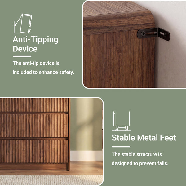 Claiks Avelia Fluted Wood Dresser with Curved Anti-Collision Design