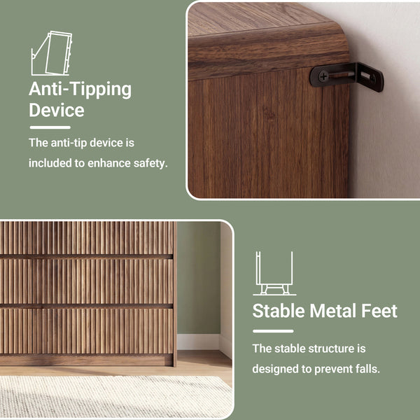 Claiks Avelia Fluted Wood Dresser with Curved Anti-Collision Design