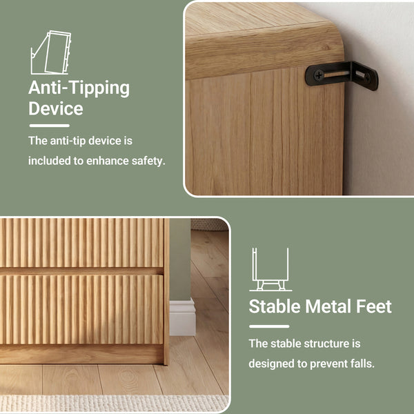 Claiks Avelia Fluted Wood Dresser with Curved Anti-Collision Design
