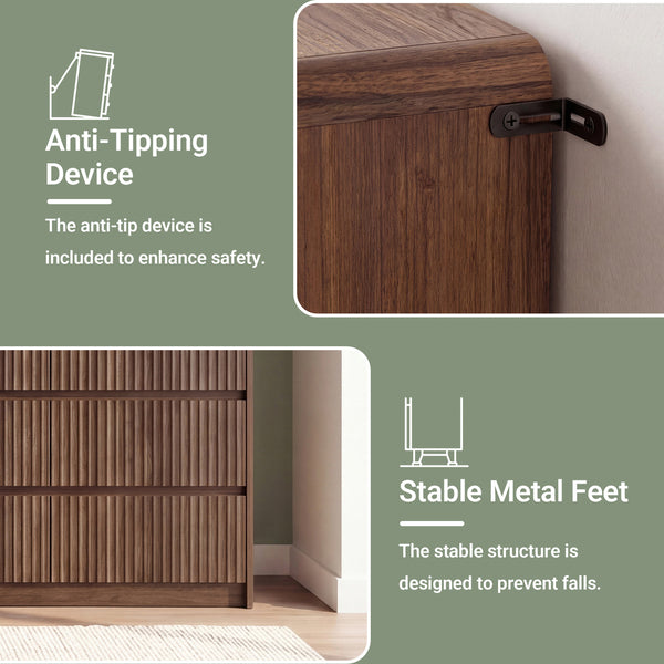 Claiks Avelia Fluted Wood Dresser with Curved Anti-Collision Design