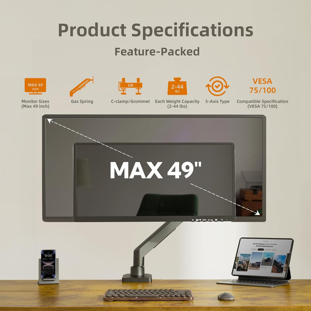 Methodex 49 Inch Single Monitor Mount for Max 49 inch Screens – Claiks