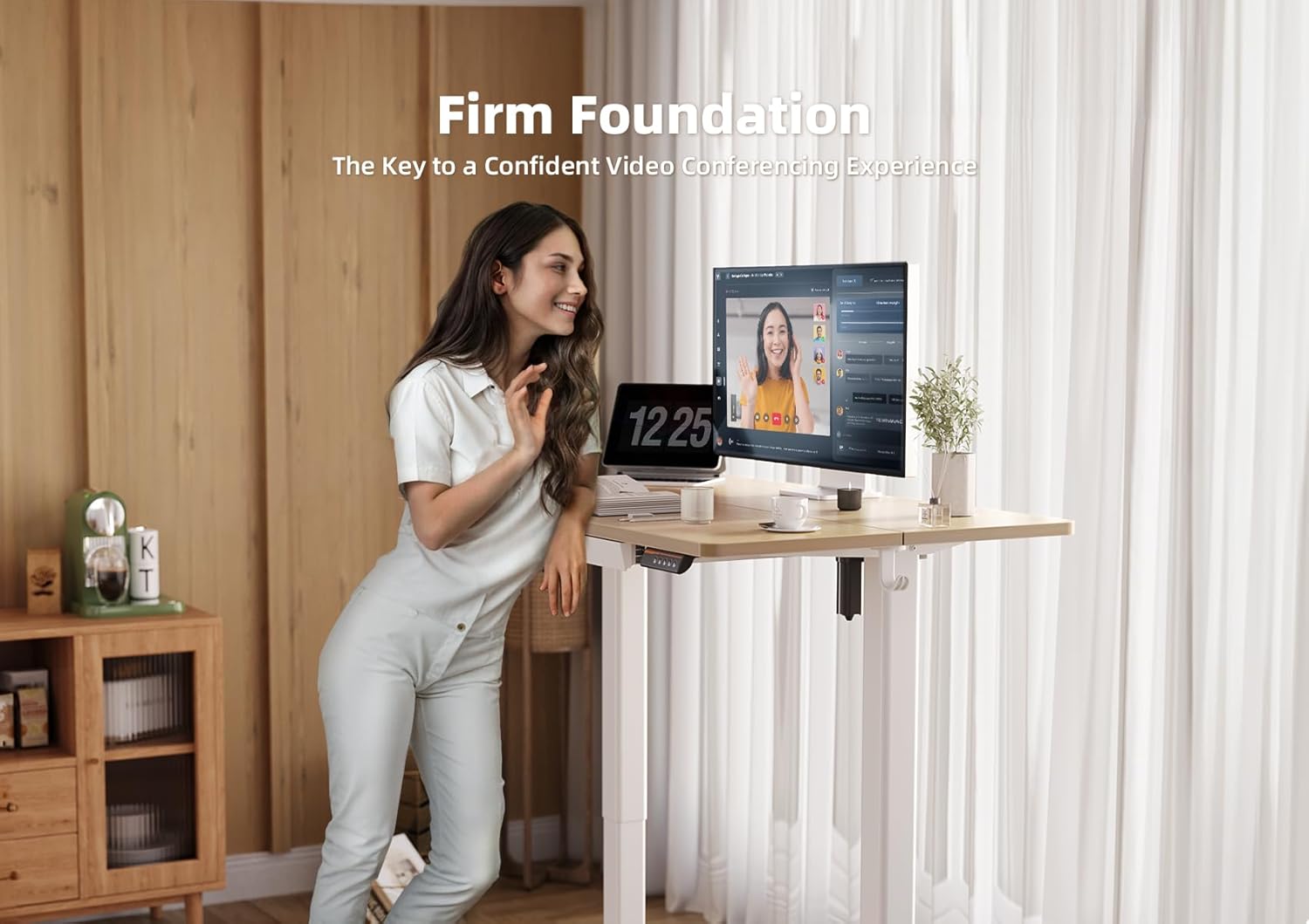 Height Adjustable Desk 48 x 24 Inch Stand Up Desk, Electric Sit Stand Computer Desk for Home Office, Natural