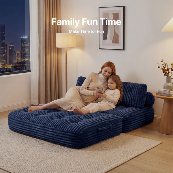 Claiks Chair Bed Single Sofa Bed with Pillow, Corduroy,  Soft corduroy fabric, ideal for guest rooms and small spaces, supportive shredded foam, folds into a comfy chair or bed