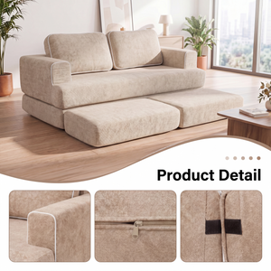 Claiks Folding Sofa Bed 180cm, 2 Seater Modular L-Shaped Chenille Sofa | 3-in-1 Convertible Design, Movable Ottoman, L-Shaped Modular Layout, Deep Seat, Small Space Solution