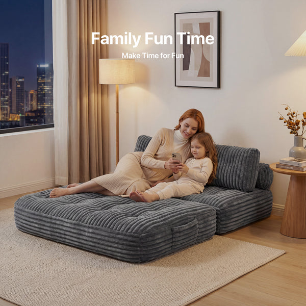 Claiks Chair Bed Single Sofa Bed with Pillow, Corduroy,  Soft corduroy fabric, ideal for guest rooms and small spaces, supportive shredded foam, folds into a comfy chair or bed