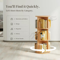 60° Spinning Bookcase Tower, Space-Saving Vertical Book Storage Organizer with Sturdy Construction for Home & Office, Nature