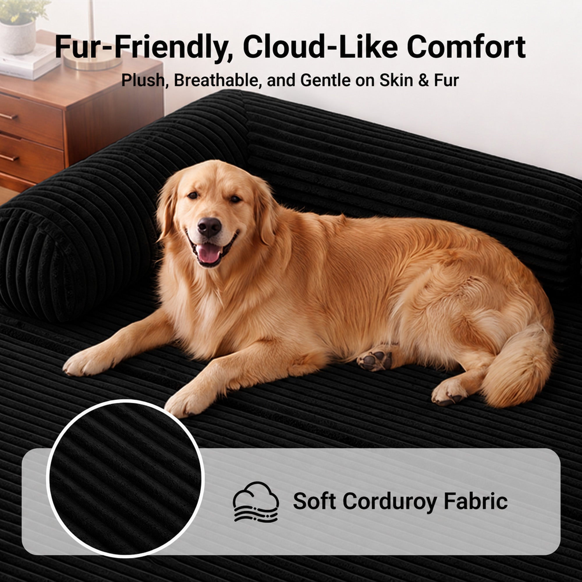 Claiks 75" Convertible Sofa Bed, Corduroy Futon Couch Pull Out Bed, No Assembly Boneless Couches for Living Room Bedroom Apartment, Black