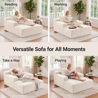 Claiks 63" Chaise Lounge Chair, Cloud Boneless Sofa, Beige | Oversized corduroy deep seat sleeper chair. reading chair. No assembly. Ideal for living room, bedroom, or apartment
