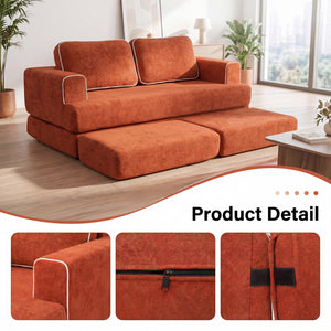 Claiks Folding Sofa Bed 180cm, 2 Seater Modular L-Shaped Chenille Sofa | 3-in-1 Convertible Design, Movable Ottoman, L-Shaped Modular Layout, Deep Seat, Small Space Solution