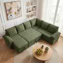 Claiks 118" Sectional Sleeper Sofa with Pull Out Bed U Shaped 7 Seat Sectional Couches for Living Room with Hidden Storage Skin Friendly Breathable Corduroy Fabric Sofa Bed for Apartment Office, Green