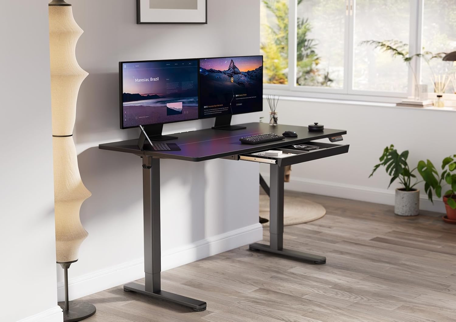 55 x 24 Inch Adjustable Height Stand Up Desk, Sit Stand Computer Desk for Home Office, Black