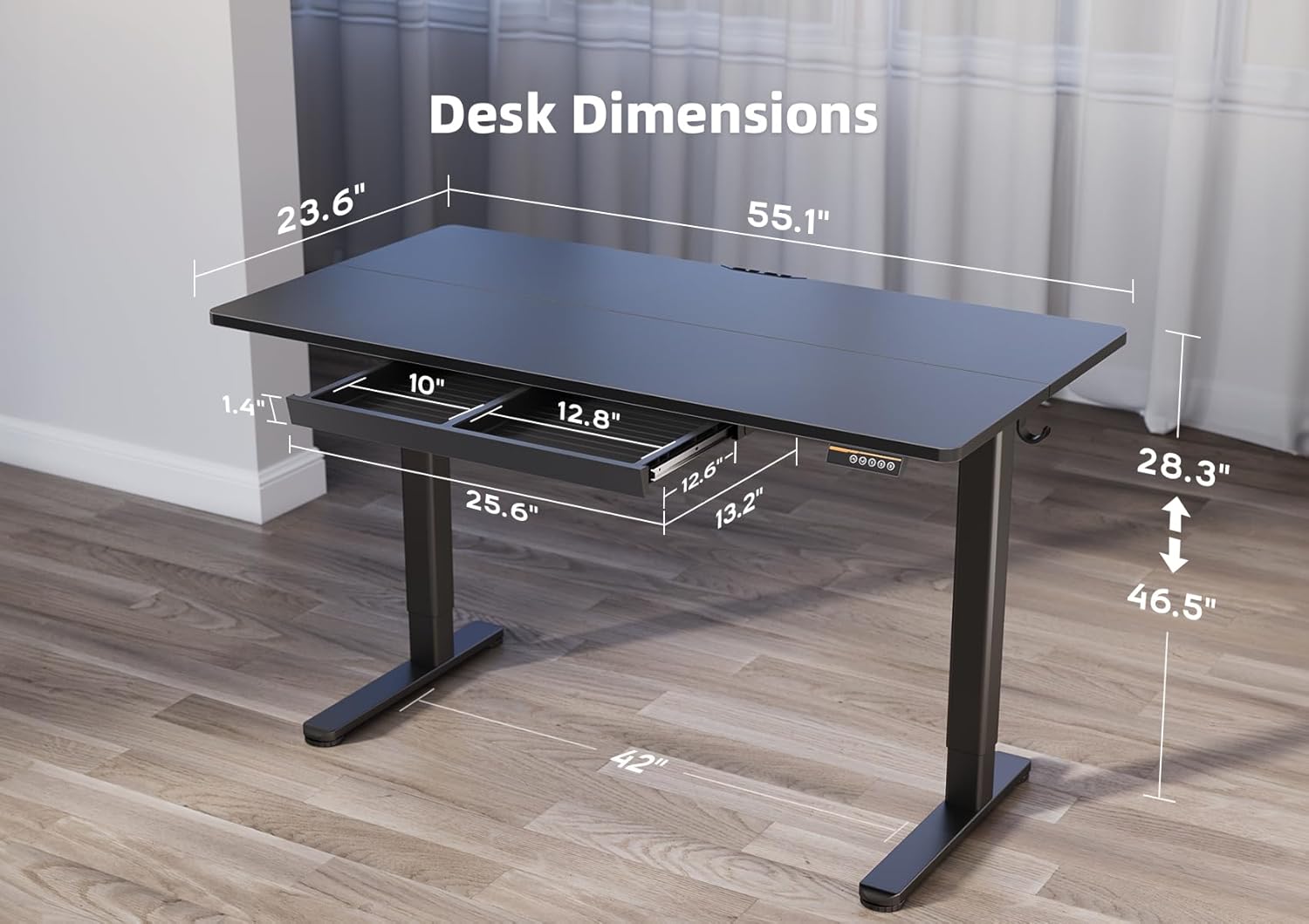 55 x 24 Inch Adjustable Height Stand Up Desk, Sit Stand Computer Desk for Home Office, Black