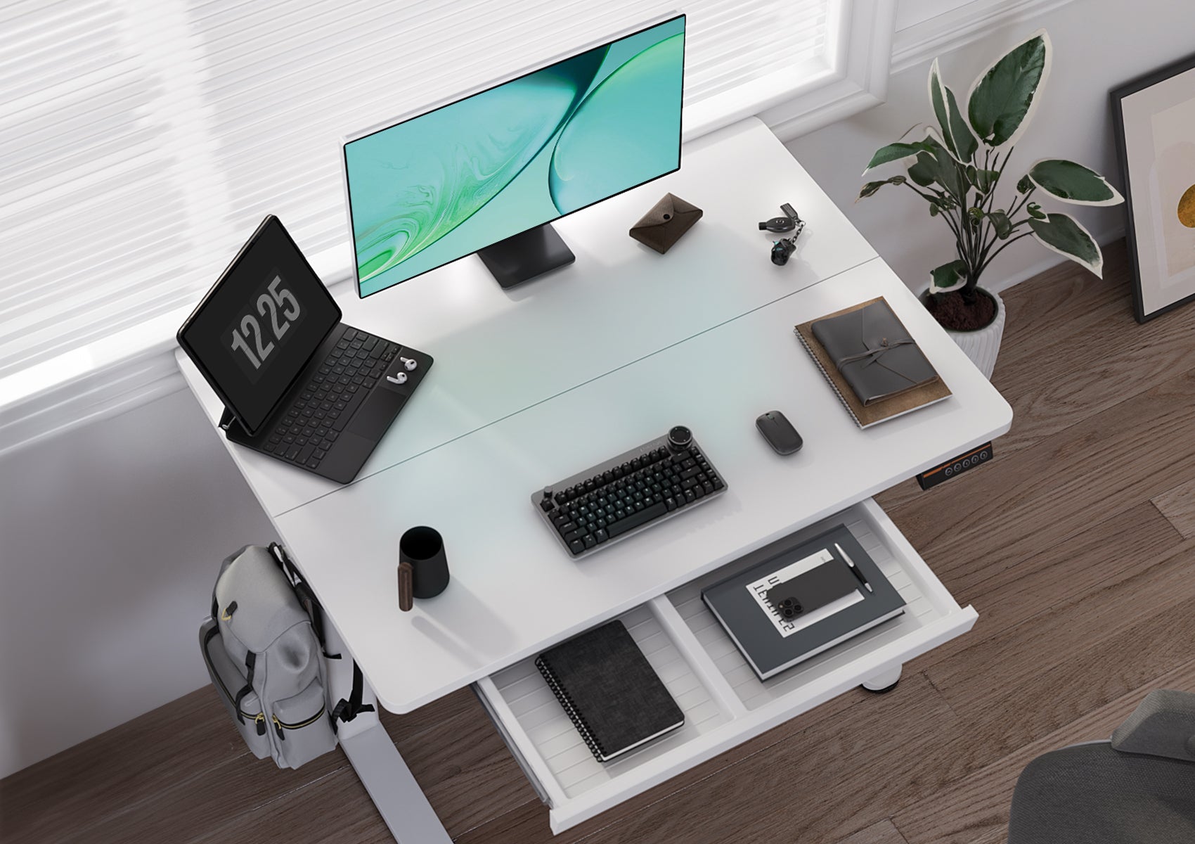 Claiks Standing Desk with Drawers, 48 x 24 Inches Electric Standing Desk Adjustable Height, Sit Stand Up Desks Computer Workstation, Rustic Brown