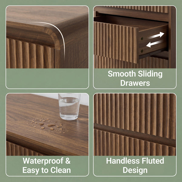 Claiks Avelia Fluted Wood Dresser with Curved Anti-Collision Design