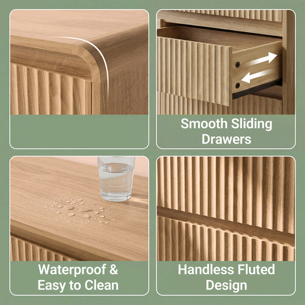 Claiks Avelia Fluted Wood Dresser with Curved Anti-Collision Design