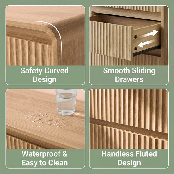 Claiks Avelia Fluted Wood Dresser with Curved Anti-Collision Design