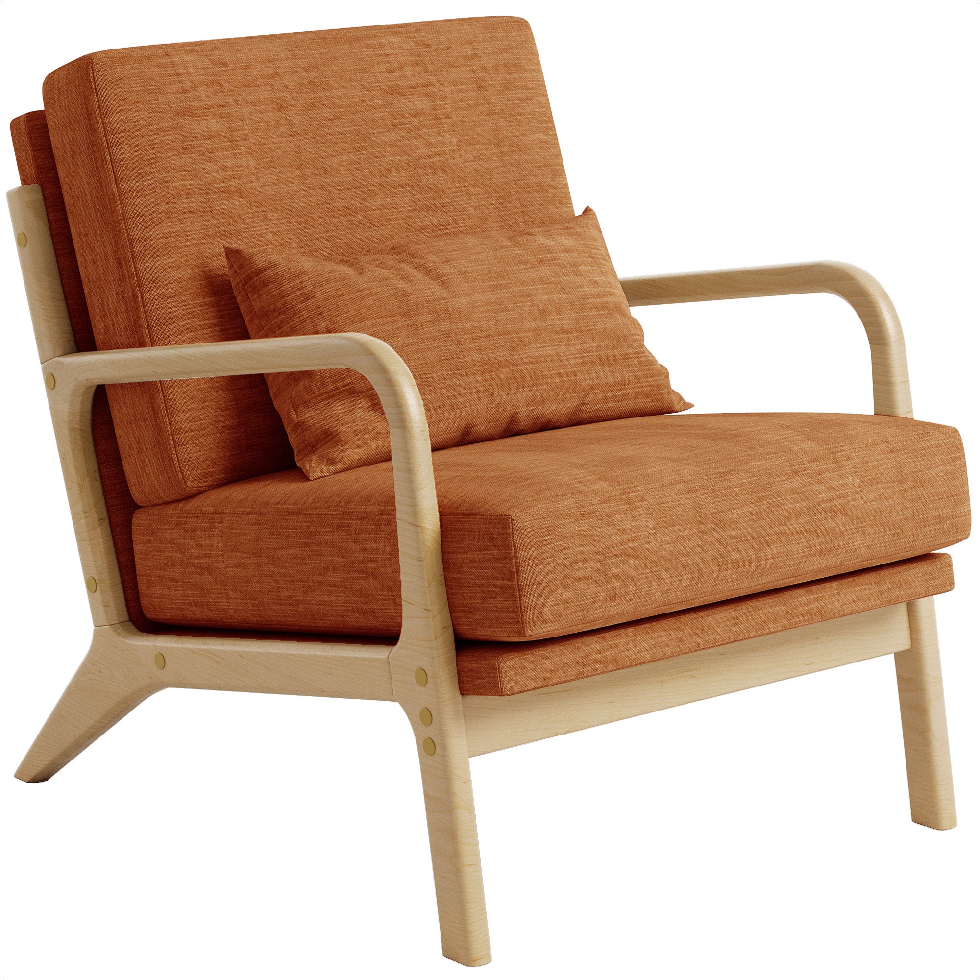 Claiks Mid-Century Modern Accent Chair, Living Room Armchair with Solid Wood Frame & Lumbar Pillow, Comfy Upholstered Lounge Chair for Bedroom, Office, Corduroy, Beige