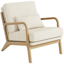 Claiks Mid-Century Modern Accent Chair, Living Room Armchair with Solid Wood Frame & Lumbar Pillow, Comfy Upholstered Lounge Chair for Bedroom, Office, Corduroy, Beige