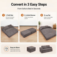 Claiks Futon Sofa Bed, Boneless L-Shaped Floor Couch with Ottoman, Darkgrey | Sleeper Sofa Bed with Movable Ottoman and 2 Pillows, Sectional Love Seat Couches for Living Room, No Assembly