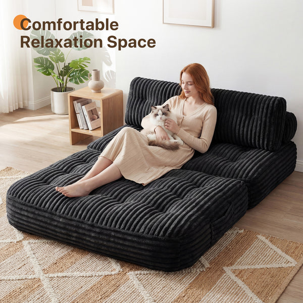 Claiks Chair Bed Single Sofa Bed with Pillow, Corduroy,  Soft corduroy fabric, ideal for guest rooms and small spaces, supportive shredded foam, folds into a comfy chair or bed
