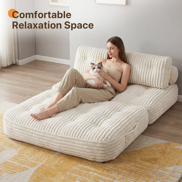 Claiks Chair Bed Single Sofa Bed with Pillow, Corduroy,  Soft corduroy fabric, ideal for guest rooms and small spaces, supportive shredded foam, folds into a comfy chair or bed
