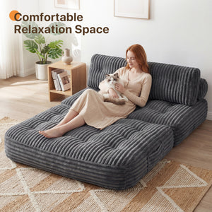 Claiks Chair Bed Single Sofa Bed with Pillow, Corduroy,  Soft corduroy fabric, ideal for guest rooms and small spaces, supportive shredded foam, folds into a comfy chair or bed