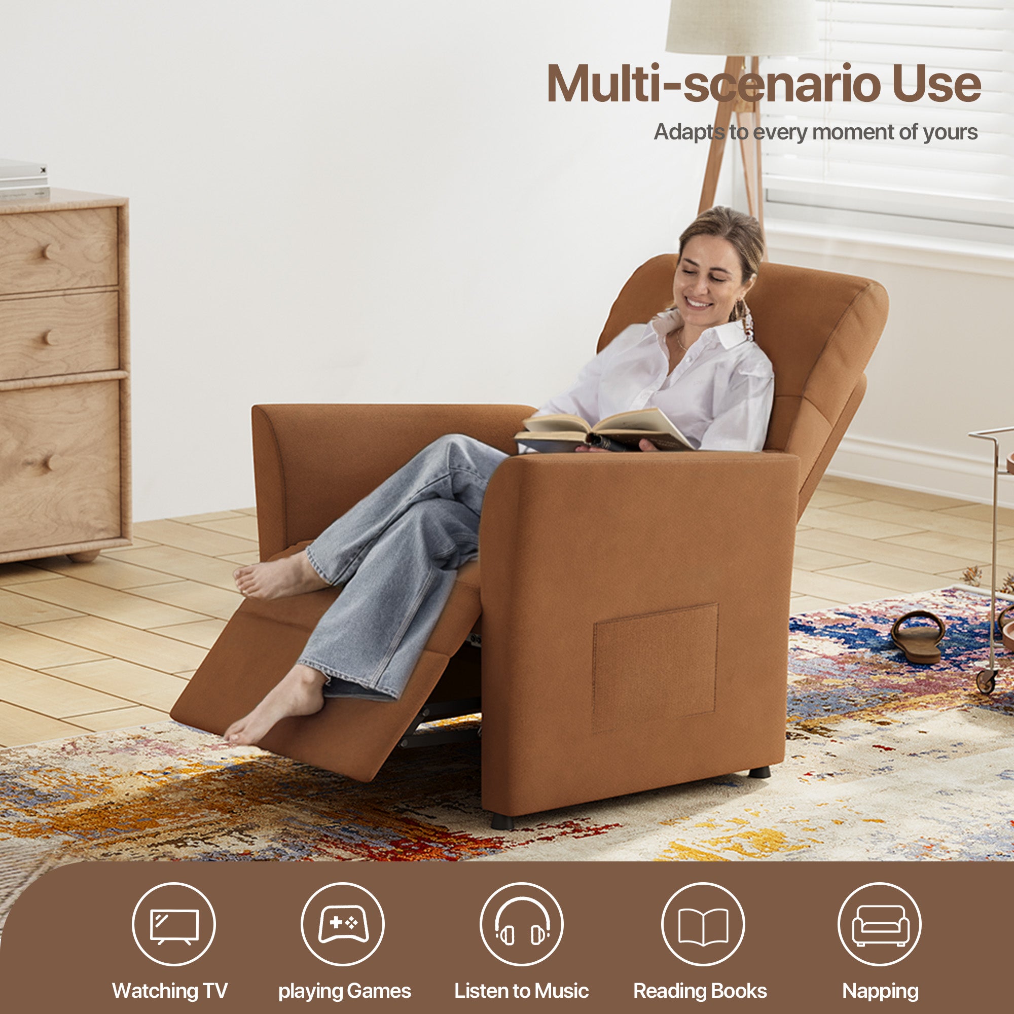 Claiks Power Recliner Chair for Adults, Adjustable Reclining Chair, Comfortable Recliner Couch with Side Pockets&Wire Remote Control, for Living Room, Home Theater, Bedroom, Linen Fabric