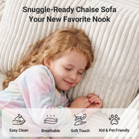 Claiks 63" Chaise Lounge Chair, Cloud Boneless Sofa, Beige | Oversized corduroy deep seat sleeper chair. reading chair. No assembly. Ideal for living room, bedroom, or apartment