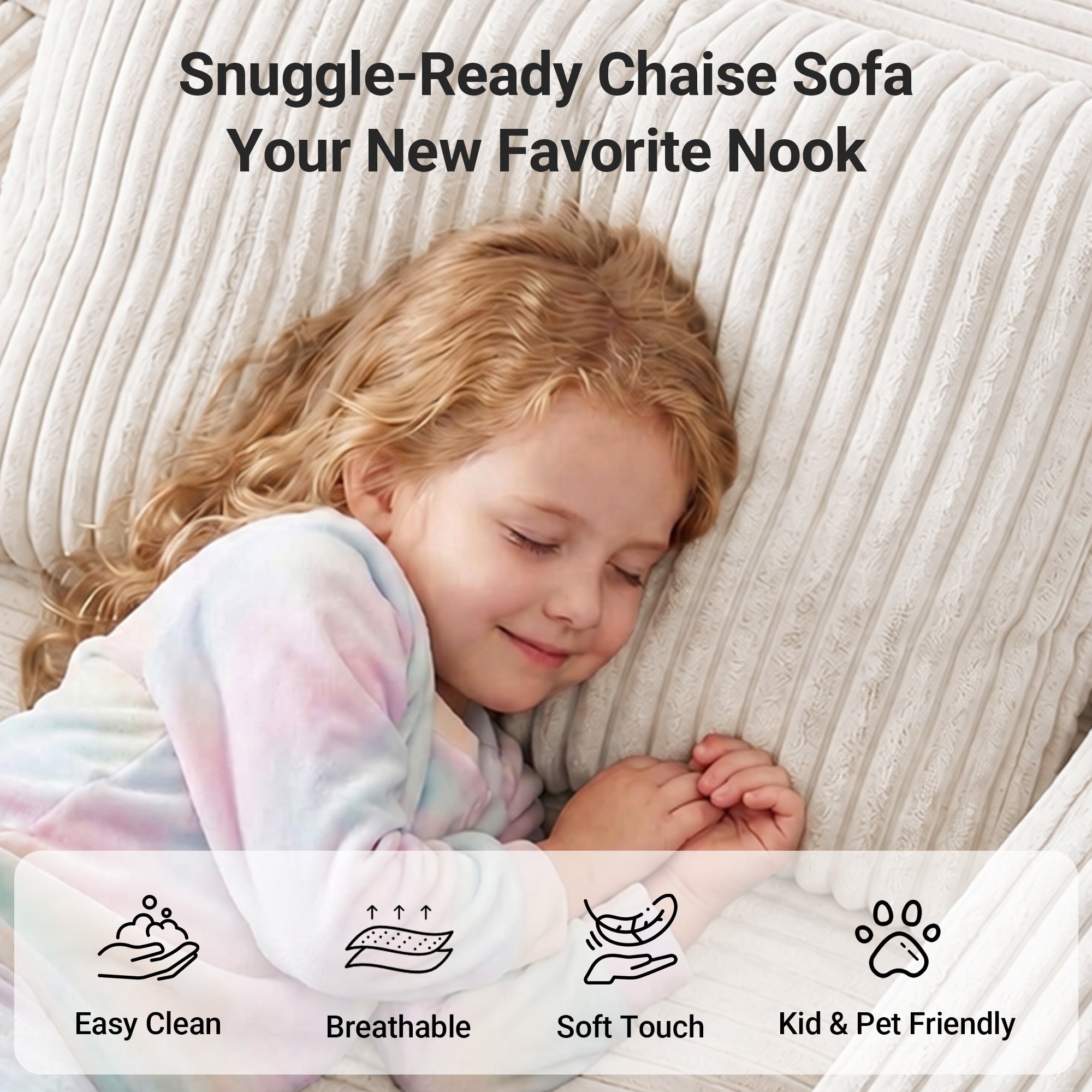 Claiks 63" Chaise Lounge Chair, Cloud Boneless Sofa, Beige | Oversized corduroy deep seat sleeper chair. reading chair. No assembly. Ideal for living room, bedroom, or apartment
