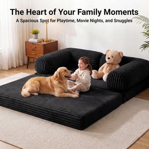 Claiks 3-in-1 Folding Double Sofa Bed 150cm Corduroy Foam | 25D high-density foam, removable washable cover, wide armrests, no assembly, ideal for small spaces and guests