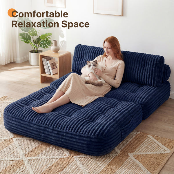Claiks Chair Bed Single Sofa Bed with Pillow, Corduroy,  Soft corduroy fabric, ideal for guest rooms and small spaces, supportive shredded foam, folds into a comfy chair or bed