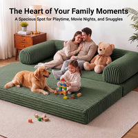 Claiks 75" Convertible Sofa Bed, Corduroy Futon Couch Pull Out Bed, No Assembly Boneless Couches for Living Room Bedroom Apartment, Black