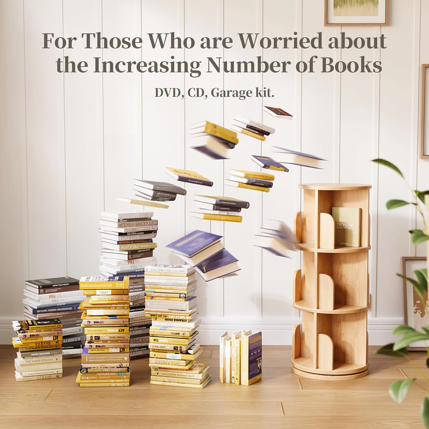 60° Spinning Bookcase Tower, Space-Saving Vertical Book Storage Organizer with Sturdy Construction for Home & Office, Nature