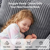 Claiks 63" Chaise Lounge Chair, Cloud Boneless Sofa, Beige | Oversized corduroy deep seat sleeper chair. reading chair. No assembly. Ideal for living room, bedroom, or apartment