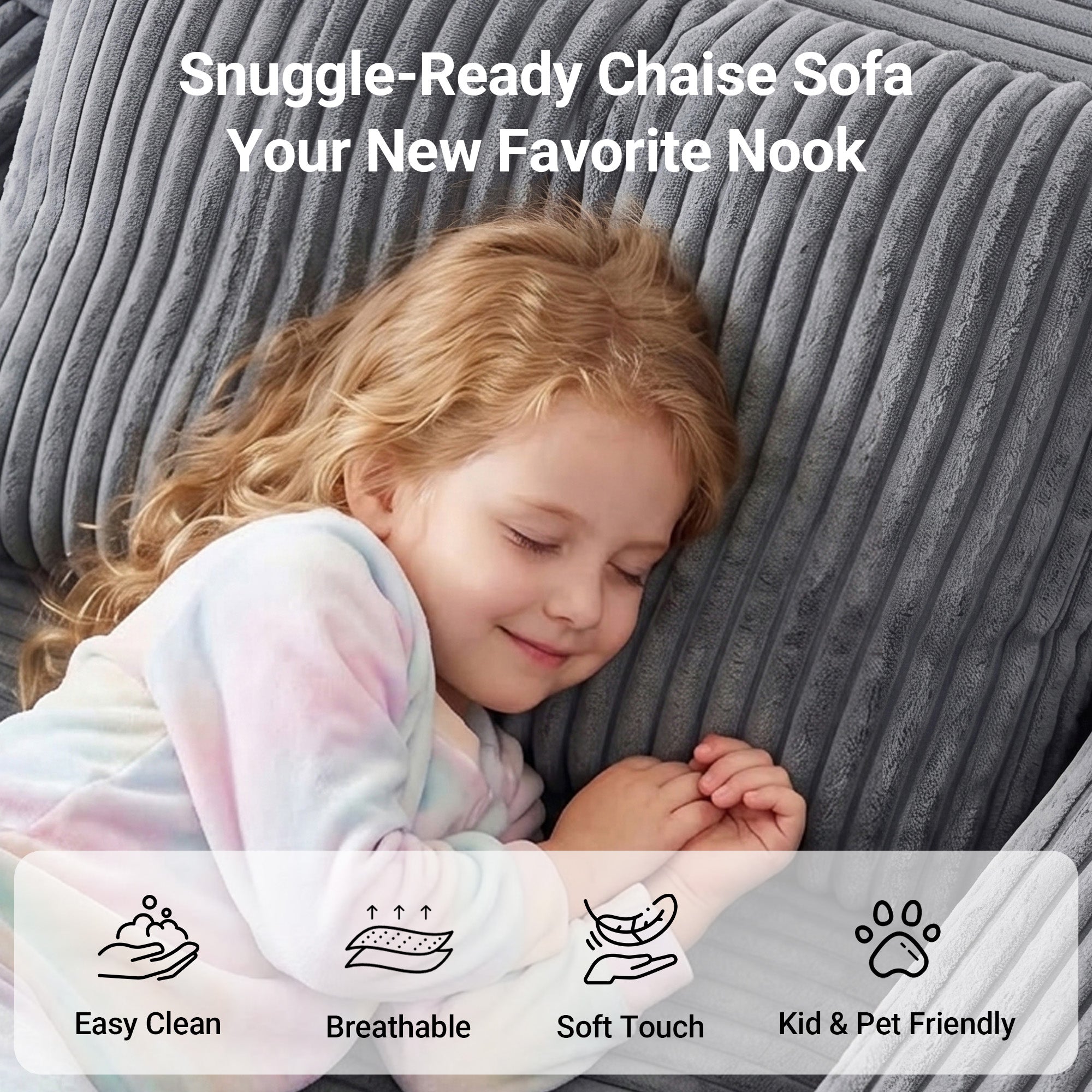 Claiks 63" Chaise Lounge Chair, Cloud Boneless Sofa, Beige | Oversized corduroy deep seat sleeper chair. reading chair. No assembly. Ideal for living room, bedroom, or apartment