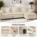 Claiks 110" Modular Sectional Sofa, Cloud Couch with Ottoman, L-Shaped 4-Seater Sofa in Chenille Fabric, Deep Seat Comfy Couch with Pillows for Living Room & Offices, Beige